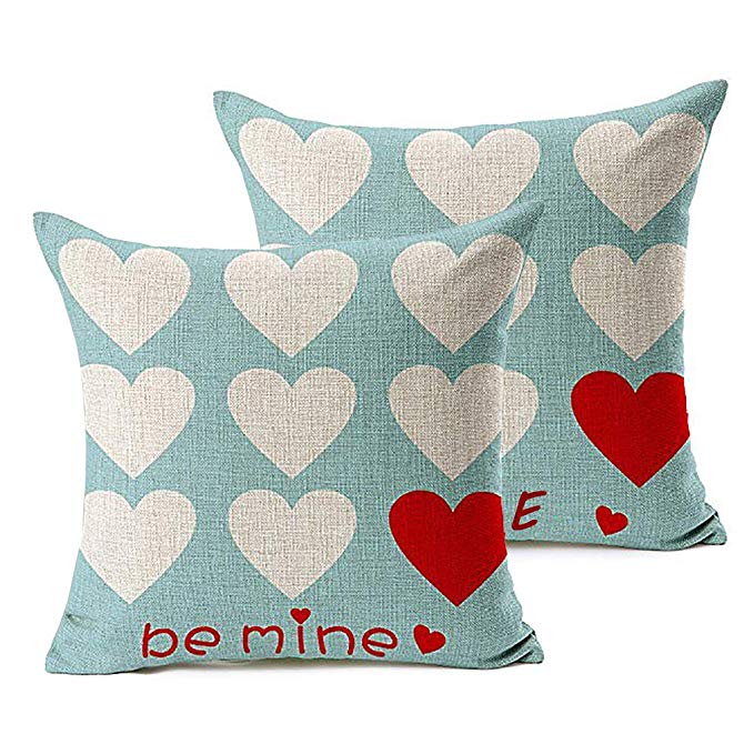Foozoup Valentine's Day Throw Pillow Cases Be Mine Love Heart Home Decor Cushion Cover for Sofa Couch (Set of 2)