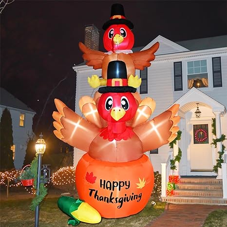 9.8Ft Thanksgiving Inflatable Turkey on Pumpkin Outdoor Decorations, Blow Up Turkey Inflatable Yard Decor with Build-in LEDs Pumpkin for Autumn Thanksgiving Party Indoor Outdoor Yard Garden Lawn