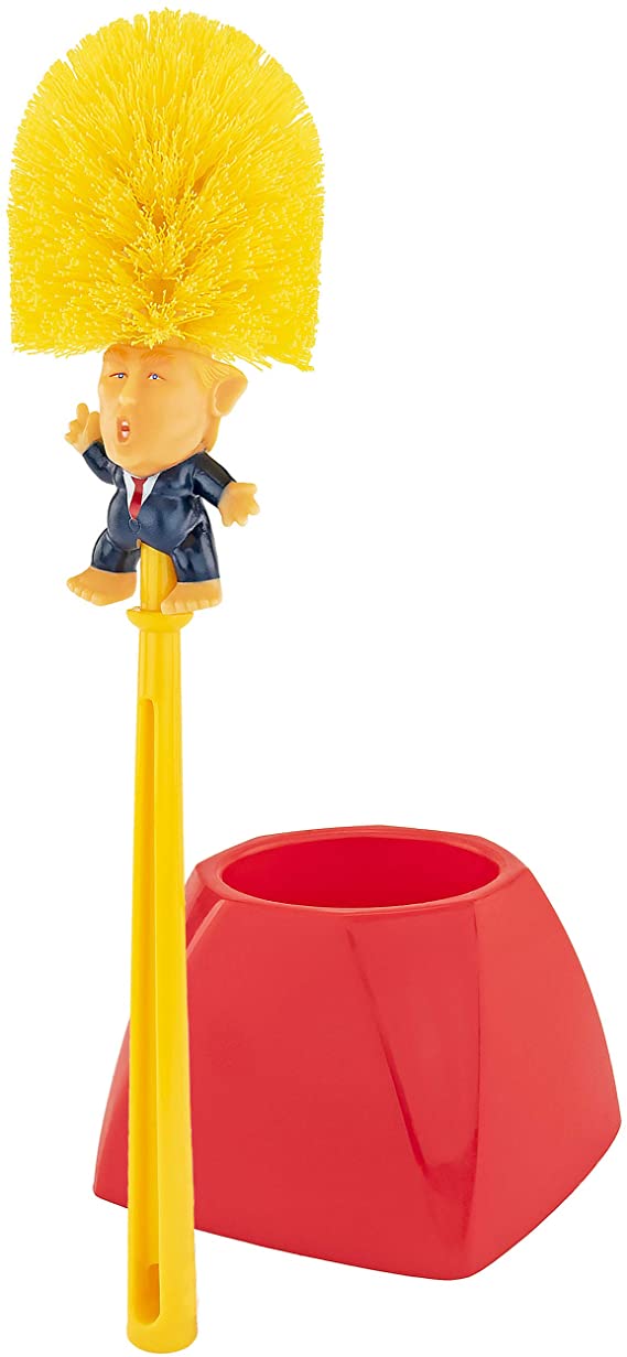 Donald Trump Toilet Bowl Brush W/ Holder - Makes Perfect White Elephant Novelty Gag Political Gift Make Bathrooms Great Again (FON-10332)