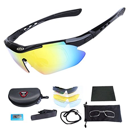 SAMPACT Polarized Sports Sunglasses, UV400 Protection,with 5 Interchangeable Lenses, TR90 Lightweight Frame, Cycling Glasses for Men and Women for Running Skiing Fishing Driving Hiking Riding