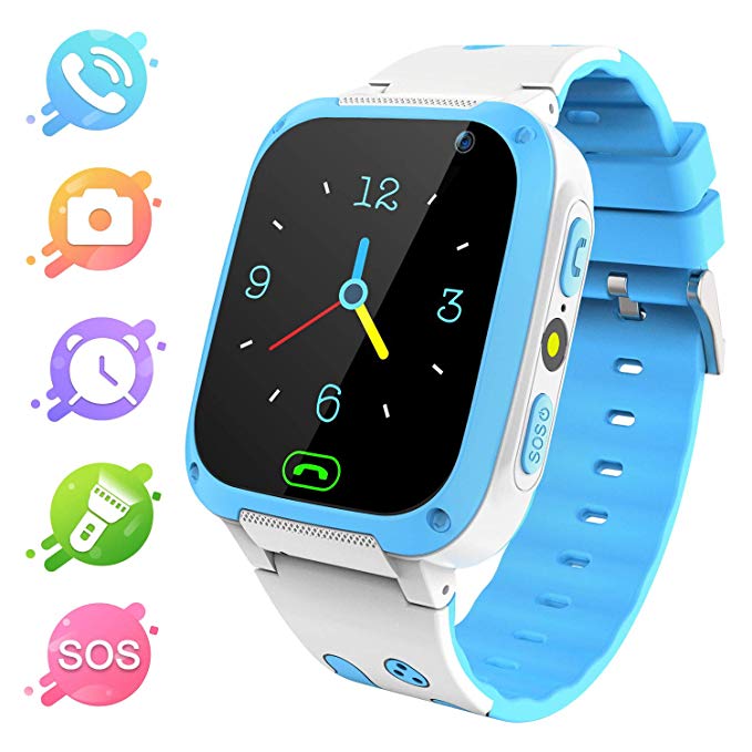 Kids Smart Watch Phone – LBS Tracker Smartwatch with Call SOS Voice Chat Alarm Clock Flashlight Camera Game for Children Boys Girls Compatible with iOS and Android (blue)
