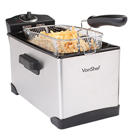 VonShef Stainless Steel Deep Fryer, 15 Cup, 3.5 Liter Oil Capacity with Basket