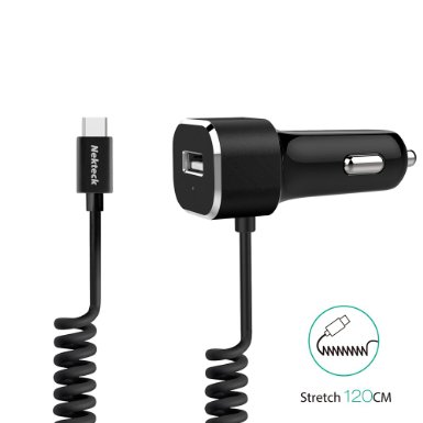 USB Type C Car charger Nekteck 54A USB-C Car Charger Adapter with Integrated Built-in Type-C 31 Cord for Apple Macbook 12 Inch LG G5 Nexus 5X 6P and More Black - Coiled Cord