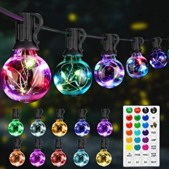 LED Outdoor String Lights, Connectable Patio Lights Outdoor Waterproof, 30FT Color Changing G40 Bulbs, Connectable Commercial Decorative Lights for Bistro Pergola Backyard Party Camping Christmas Decorations