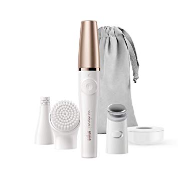 Braun FaceSpa Pro 911 Epilator 3-in-1 Facial Epilating Cleansing and Skin Toning System with 3 Extras, White/Bronze