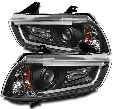 ZMAUTOPARTS Dodge Charger 4D LED DRL Bar Tube Projector Headlights Black Set New