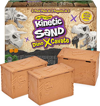 Kinetic Sand, Dino XCavate 3-Pack, Made with Natural Sand, Play Sand Sensory Toys for Kids Ages 6 and Up