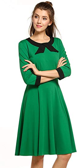 ACEVOG Women's 1950s 3/4 Sleeve Casual Knee Length Retro Party Dress