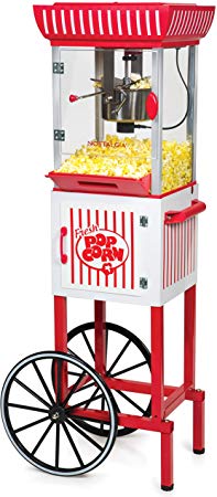 Nostalgia PC25RW 2.5 oz Popcorn & Concession Cart, 48" Tall, Makes 10 Cups, with Kernel & Oil Measuring Spoons & Scoop, 13" Wheels for Easy Mobility