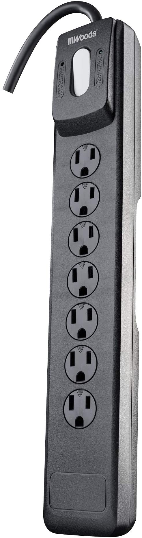 Woods 41496 Surge Protector With Safety Overload Feature 7 Outlets And 10 Ft Cord For 1440J Of Protection, Black