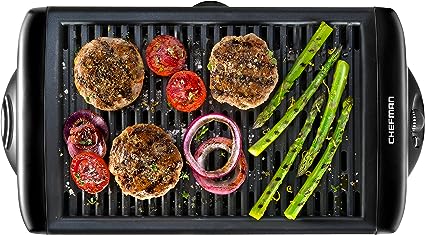 Chefman Electric Smokeless Indoor Grill w/Non-Stick Cooking Surface & Adjustable Temperature Knob from Warm to Sear for Customized BBQ Grilling, Dishwasher Safe Removable Water Tray, Black