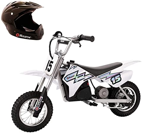 Razor MX400 Dirt Rocket Ride On 24V Electric Toy Motocross Motorcycle Dirt Bike, Speeds up to 14 MPH Includes a Helmet, White