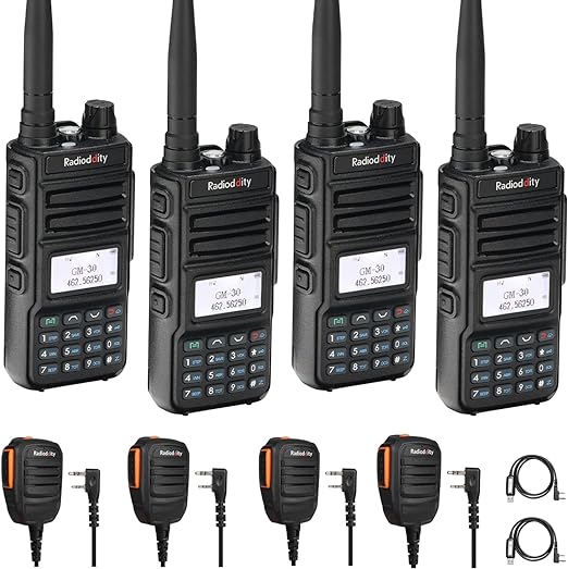 4 Pack Radioddity GM-30 GMRS Radio Handheld   4 Radioddity RS22 Remote Speaker Mic   2 Programming Cable