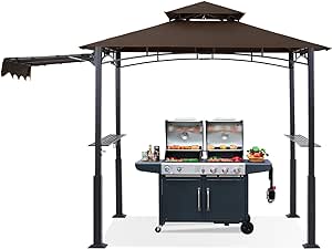 ABCCANOPY Grill Gazebo with Extra Awning - 5'x11' Outdoor Grill Canopy BBQ Gazebo Barbecue Canopy with LED Lights for Backyard, Lawn and Patio (Brown)