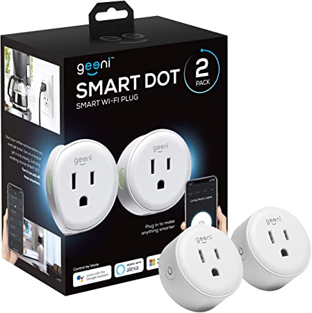 Geeni DOT Smart Wi-Fi Outlet Plug, White, (2 Pack) – No Hub Required – Works with Amazon Alexa, Google Assistant & Microsoft Cortana, Requires 2.4 GHz Wi-Fi