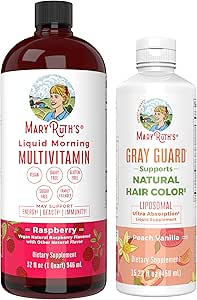 MaryRuth's Daily Liquid Multivitamin for Women, Men, & Kids and Gray Guard Liposomal, 2-Pack Bundle for Immune Support, Metabolism, Skin Health, Natural Hair Color, and Overall Health, Vegan & Non-GMO