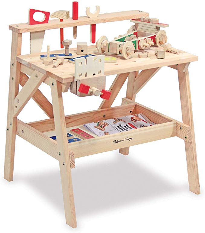 Melissa & Doug Wooden Project Solid Wood Workbench, (E-Commerce Packaging, Great Gift for Girls and Boys - Best for 3, 4, 5, and 6 Year Olds)