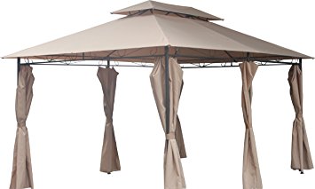FoxHunter Premium 3m x 4m x 2.6m Dark Beige Garden Pavilion Patio Gazebo Powder Coated Steel Pole 180G Waterproof Canopy Tent Awning Marquee G008C