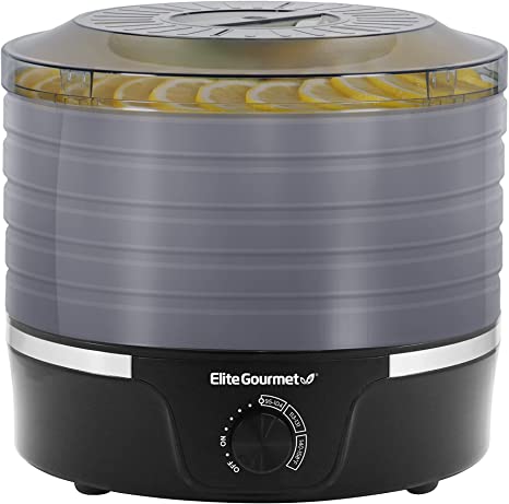 Elite Gourmet EFD319DKG Food Dehydrator, Adjustable Temperature Controls, Jerky Herbs Fruit Veggies Snacks, BPA-Free, Black 5 Trays