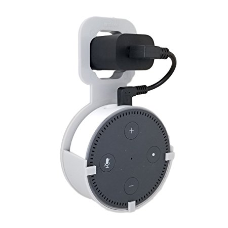 The Spot Outlet Wall Mount Hanger Stand - No Messy Wires or Screws - Multiple Colors - the Ultimate Holder Case for Round Dot Puck Speakers - Great for Kitchens and Bathrooms by Mount Genie (Grey)