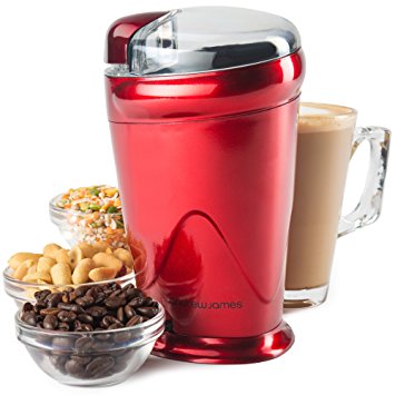 Andrew James Coffee Bean Grinder, Powerful 150 Watt Motor, Nut/Spice Grinder with Stainless Steel Blades, Red