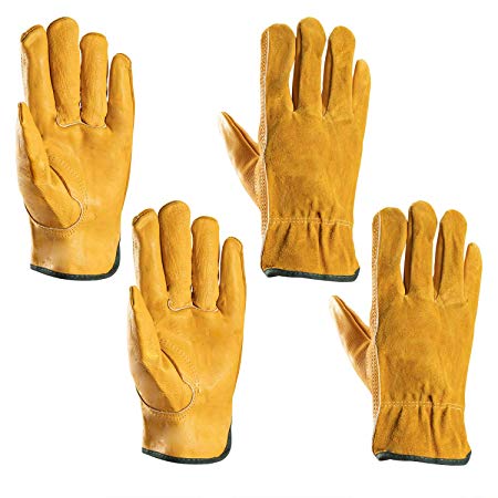 Garden Gloves Thorn Proof, Xndryan 2 Pairs Mens Womens Gardening Gloves, Flexible and Durable, Rubber Reinforced Wrist Leather Work Gloves (Large)