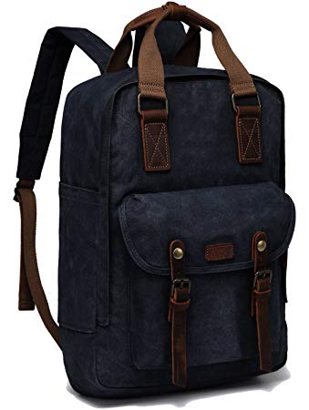 Canvas Laptop Backpack,VASCHY Vintage Waxed Canvas Anti-theft Backpack for Men Fits 15.6inch Laptop Navy