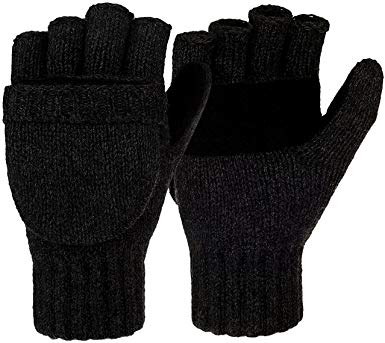 Winter Wool Knitted Fingerless Gloves Convertible Thinsulate Thermal Insulation Mittens for Women & Men