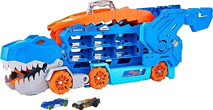 Hot Wheels City Ultimate Hauler, Transforms into Stomping T-Rex with Race Track, Lights and Sounds, Toy Storage for 20  1:64 Scale Cars