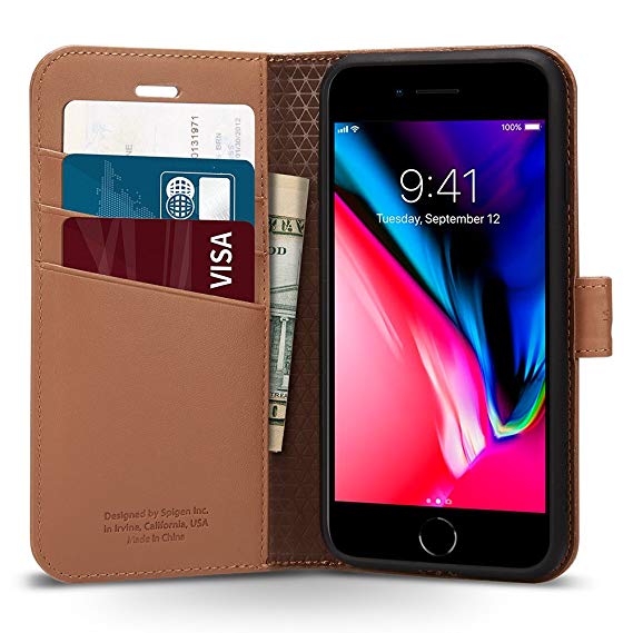 iPhone 8 Cases Wallet, Spigen Wallet S - Kickstand Feature Card Holder Wallet Case for Apple iPhone 7 (2016)/iPhone 8 (2017) - Brown