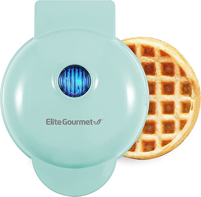 Elite Gourmet EWM015M Electric Nonstick Mini Waffle Maker, Belgian Waffles, Compact Design, Hash Browns, Keto, Snacks, Sandwich, Eggs, Easy to Clean, Mint