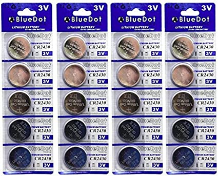 20 Quantity: CR2430 Button Coin Cell Batteries Lithium Metal Manganese Dioxide 3.0v in Retail Blister Pack Cards for Watches, flameless Candles, calculators, and More