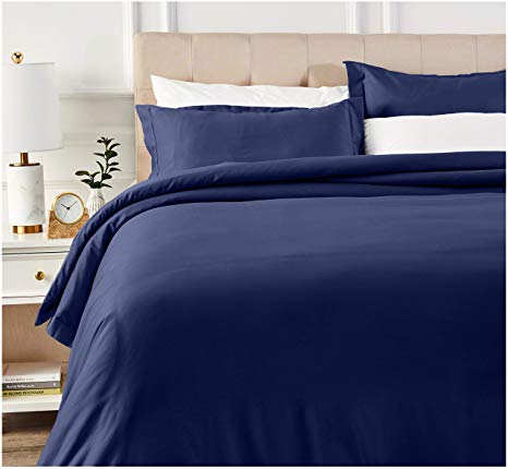 AmazonBasics 400 Thread Count Cotton Duvet Cover Set with Sateen Finish - King, Navy