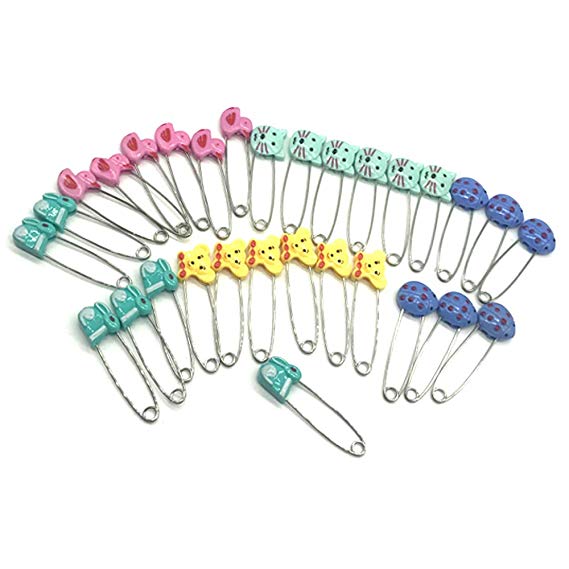 GTONEE Cute Animal Fruit Baby Safety Pins Secure Clips for Fastening Baby Clothes Diaper Napkins Stainless Steel 5CM 30PCS (Animal)