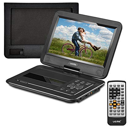 UEME Portable DVD Player, Portable CD Player with 10.1 Inches Screen & Car Headrest Mount Holder & Remote Control & Wall Charger & Car Charger, Personal DVD Player PD-1020 (Black)