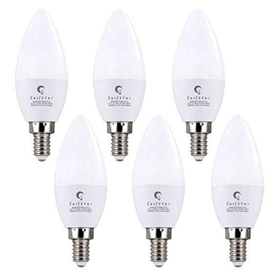 (6 Pack)Sailstar 6W LED Candelabra Bulb, Soft White 2700K LED Candle Light Bulbs, 40-60 Watt Fan Bulbs Equivalent, E12 Candelabra Base, 600 Lumen Torpedo Shape B11 LED Light