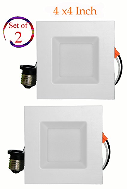 SleekLighting 10Watt 4-inch Square LED Recessed Retrofit Downlight, Dimmable, 3000K, 650Lumens, UL listed, pack of 2