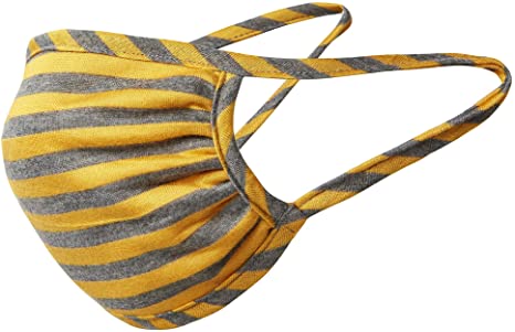 Tart Collections Fabric Face Mask, Comfortable Non-Elastic Ear Loops, Washable and Reusable, Unisex, Made in USA, Golden Rod/Athletic Grey Stripe