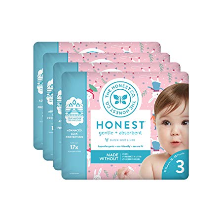 The Honest Company Baby Diapers with True Absorb Technology, Snow Bunnies, Size 3, 108 Count