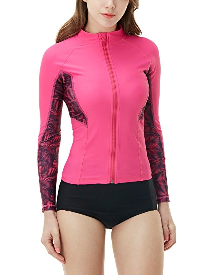 Tesla Women's UPF 50  Zip Front Long Sleeve Top Rashguard Swimsuit FSZ01/FSZ11