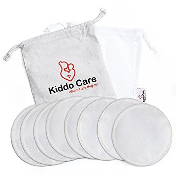 Kiddo Care Washable Organic Bamboo Nursing Pads -8 PACK (4 pairs)- Reusable Breast Pads,Bra pads, Leakproof, Ultra soft, Waterproof, Hypoallergenic breastfeeding pads, absorbent pads,   2 FREE Ebooks !!