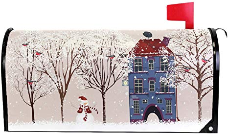 Wamika Merry Christmas Winter Snowman Tree Snowflake Mailbox Covers Standard Size Christmas Holiday X-mas Snow Cardinal Birds Magnetic Mail Wraps Cover Letter Post Box 21" Lx 18" W