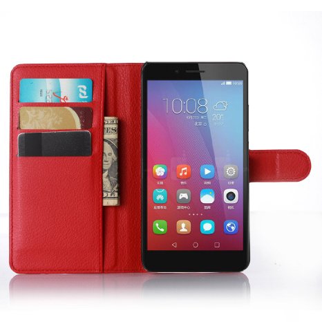 Huawei Honor 5X Case,CAPY Wallet PU Leather Case Flip Cover Case Built-in Card Slots & Stand & Stylus Pen for Huawei Honor 5X (Red)