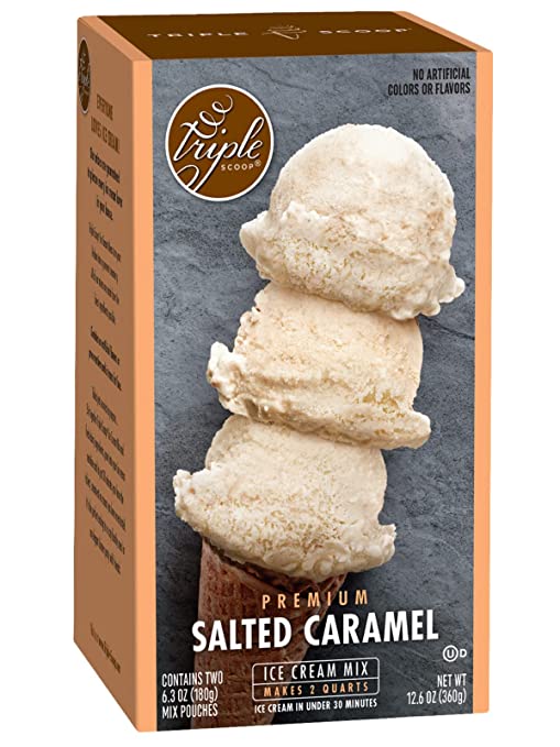 Premium Salted Caramel Ice Cream Starter Mix for ice cream maker. Simple, easy, delicious. From gourmet mix to maker in 5 minutes. Makes 2 creamy quarts. Made in USA. (1/12.7 oz box)