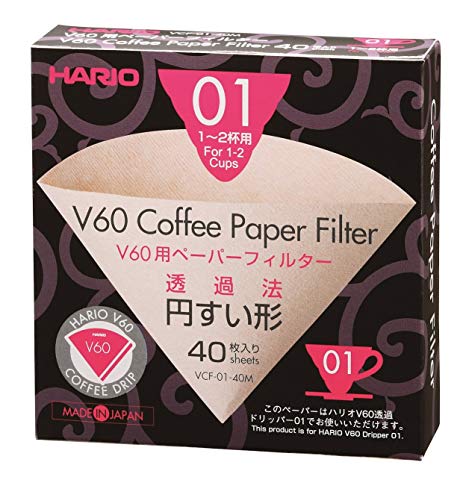 Hario V60 Paper Coffee Filters, Size 01, 40 Count, Natural