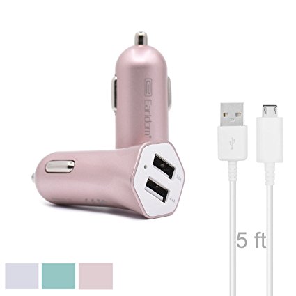 Earldom Dual Car Charger with Micro USB Cable For Samsung Galaxy S7 S6 S5 S3 S4 Mini Edge Plus Note 4 5,Motorola Droid Turbo,Razr Maxx,Moto X,LG G2 G3 G4 V10 Nexus 6,HTC ONE M8 M9 A9 DNA And More
