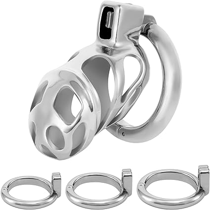 Male Chastity Device Cock Cage - UTIMI Zinc Alloy Invisible Lock Chastity Cage with 3 Active Rings & Keys Adult Sex Toy for Men Penis Exercise and Abstinence | Silvery