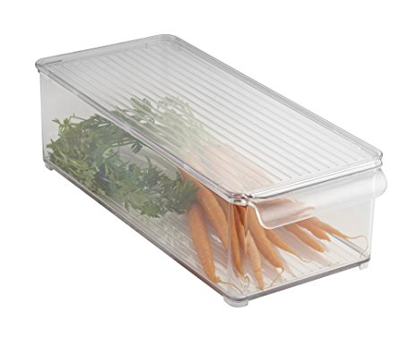 mDesign Refrigerator, Freezer, Pantry Cabinet Organizer Bin with Lid for Kitchen - 6" x 4" x 14.5", Clear