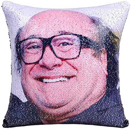 Danny Devito Sequin Pillow Case Mermaid Pillow Cover Funny Reversible Magic Throw Pillow Case That Color Changes 16x16 Inches (Silver)