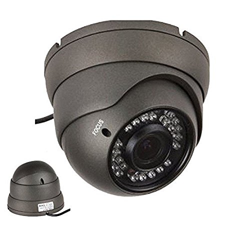 101AV 800TVL Dome Camera 1/3” SONY Effio-E DSP 960H CCD 2.8-12mm Varifocal Lens 100ft IR Range 36pcs Infrared LEDs WDR Wide Dynamic Range OSD Control Weatherproof Vandal proof Metal Housing High Resolution Color Wide Angle View Day Night Vision for CCTV DVR Home Office Surveillance Secure System Indoor Outdoor DC 12V External Focus Adjustment Charcoal